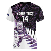 New Zealand Silver Fern Rugby Custom Women V-Neck T-Shirt Go All Black Purple Maori Paua Shell - Polynesian Pride