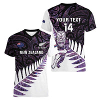 New Zealand Silver Fern Rugby Custom Women V-Neck T-Shirt Go All Black Purple Maori Paua Shell - Polynesian Pride