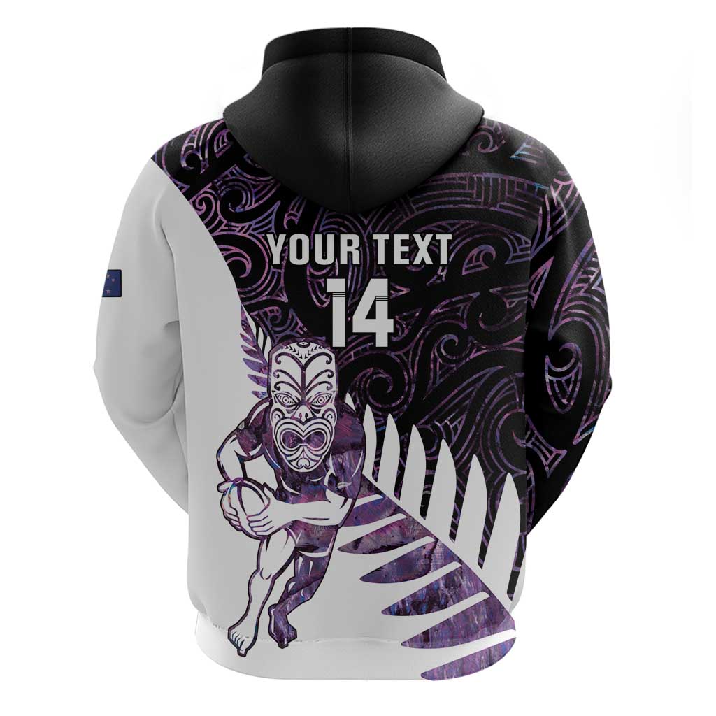 New Zealand Silver Fern Rugby Custom Zip Hoodie Go All Black Purple Maori Paua Shell - Polynesian Pride