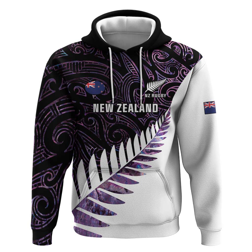 New Zealand Silver Fern Rugby Custom Zip Hoodie Go All Black Purple Maori Paua Shell - Polynesian Pride