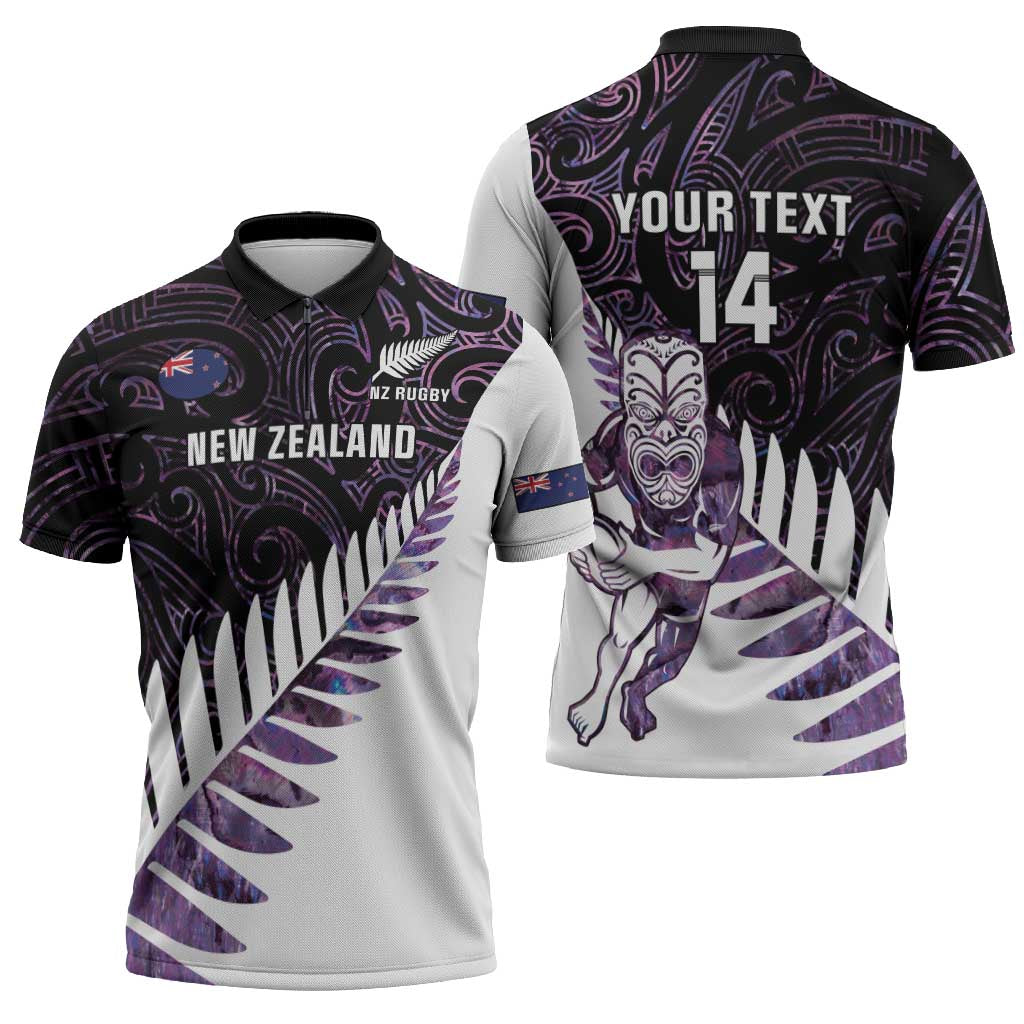 New Zealand Silver Fern Rugby Custom Zipper Polo Shirt Go All Black Purple Maori Paua Shell - Polynesian Pride
