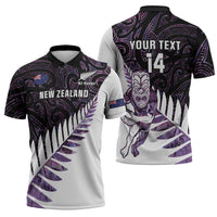 New Zealand Silver Fern Rugby Custom Zipper Polo Shirt Go All Black Purple Maori Paua Shell - Polynesian Pride