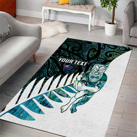 New Zealand Silver Fern Rugby Custom Area Rug Go All Black Turquoise Maori Paua Shell - Polynesian Pride