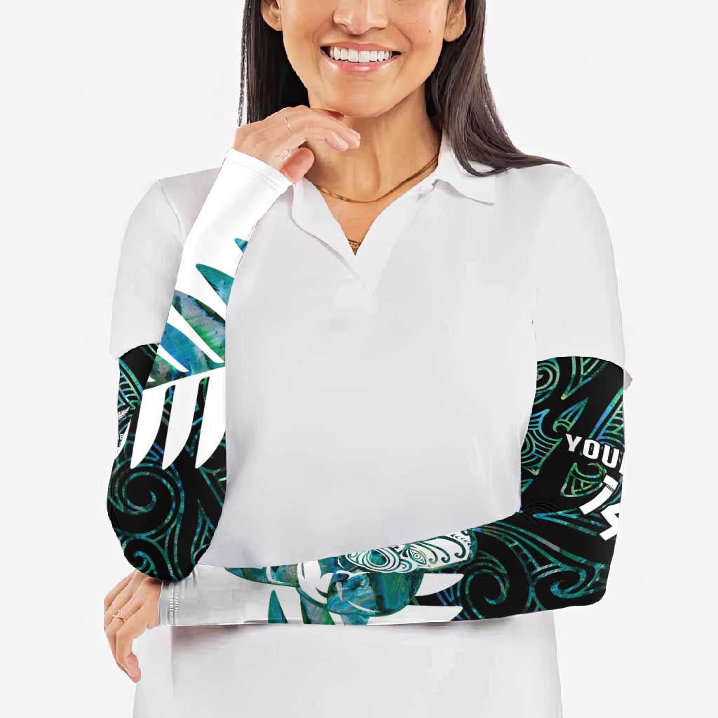 New Zealand Silver Fern Rugby Custom Arm Sleeves Go All Black Turquoise Maori Paua Shell - Polynesian Pride