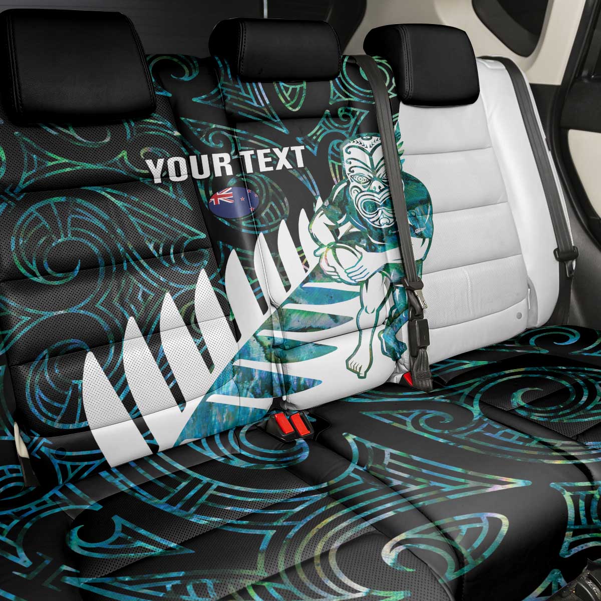 New Zealand Silver Fern Rugby Custom Back Car Seat Cover Go All Black Turquoise Maori Paua Shell - Polynesian Pride
