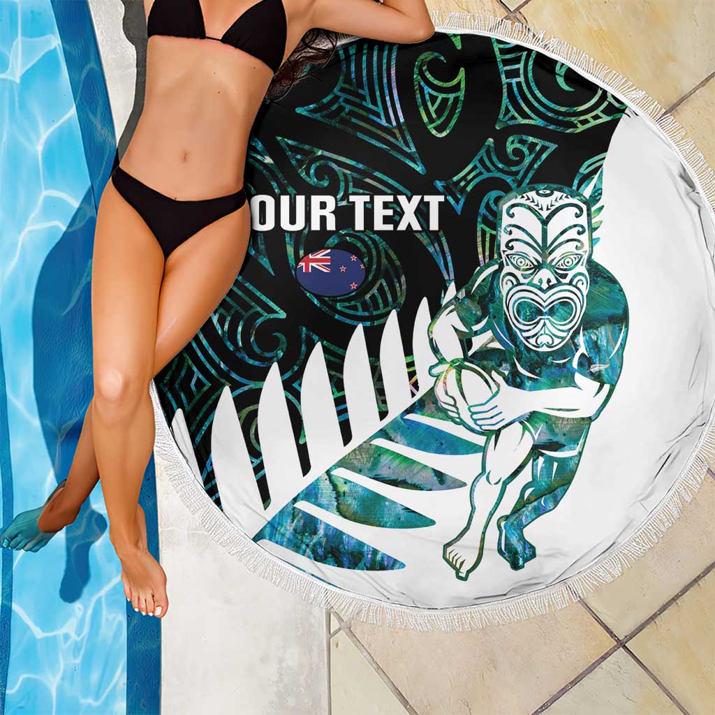 New Zealand Silver Fern Rugby Custom Beach Blanket Go All Black Turquoise Maori Paua Shell - Polynesian Pride