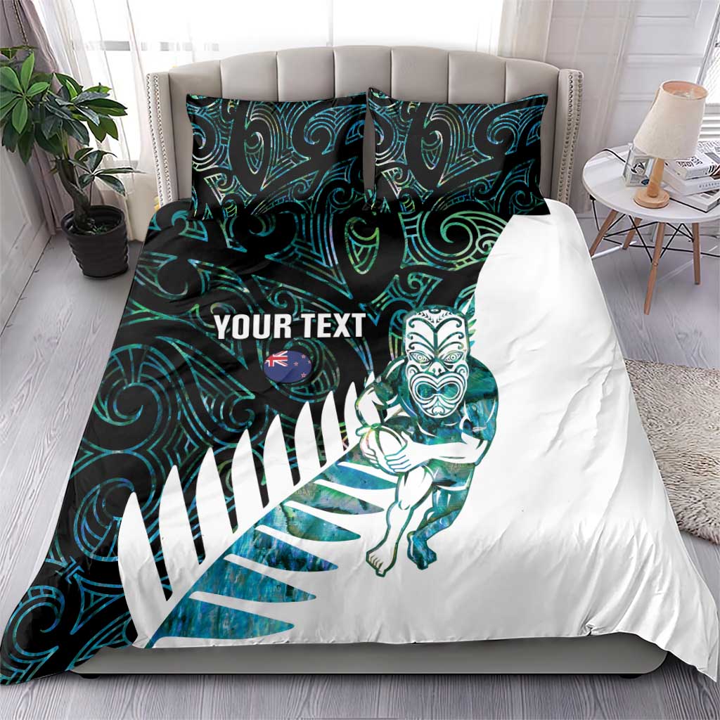 New Zealand Silver Fern Rugby Custom Bedding Set Go All Black Turquoise Maori Paua Shell - Polynesian Pride