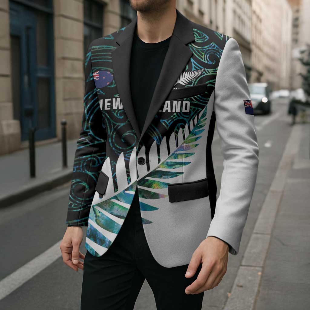 New Zealand Silver Fern Rugby Custom Blazer Go All Black Turquoise Maori Paua Shell - Polynesian Pride