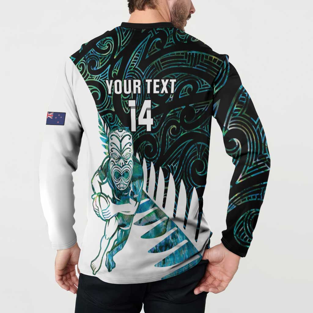 New Zealand Silver Fern Rugby Custom Button Sweatshirt Go All Black Turquoise Maori Paua Shell - Polynesian Pride