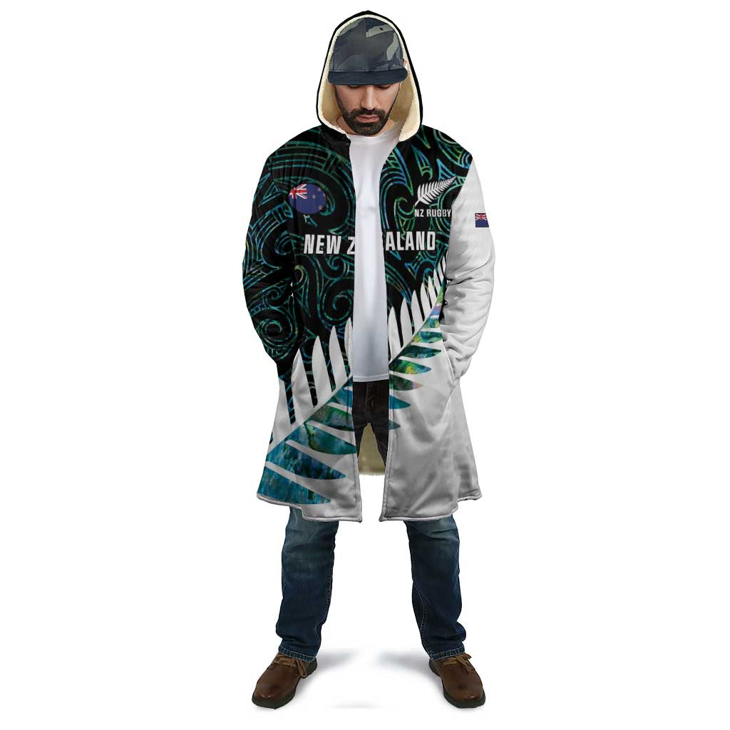 New Zealand Silver Fern Rugby Custom Cloak Go All Black Turquoise Maori Paua Shell - Polynesian Pride