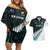 New Zealand Silver Fern Rugby Custom Couples Matching Off Shoulder Short Dress and Hawaiian Shirt Go All Black Turquoise Maori Paua Shell - Polynesian Pride