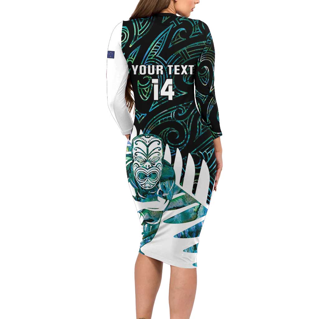 New Zealand Silver Fern Rugby Custom Family Matching Long Sleeve Bodycon Dress and Hawaiian Shirt Go All Black Turquoise Maori Paua Shell - Polynesian Pride