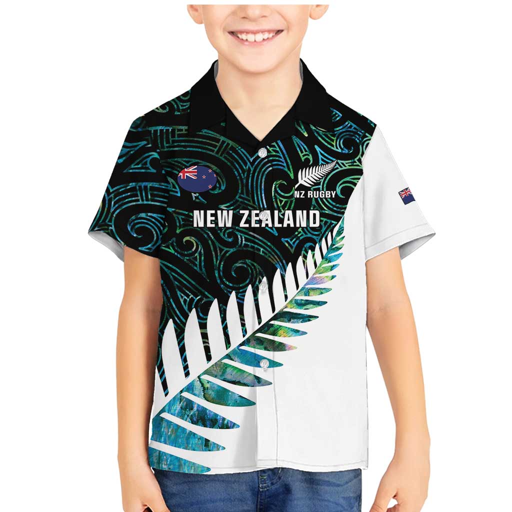 New Zealand Silver Fern Rugby Custom Family Matching Mermaid Dress and Hawaiian Shirt Go All Black Turquoise Maori Paua Shell - Polynesian Pride