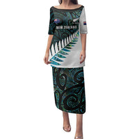 New Zealand Silver Fern Rugby Custom Family Matching Puletasi and Hawaiian Shirt Go All Black Turquoise Maori Paua Shell - Polynesian Pride