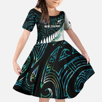 New Zealand Silver Fern Rugby Custom Family Matching Summer Maxi Dress and Hawaiian Shirt Go All Black Turquoise Maori Paua Shell - Polynesian Pride