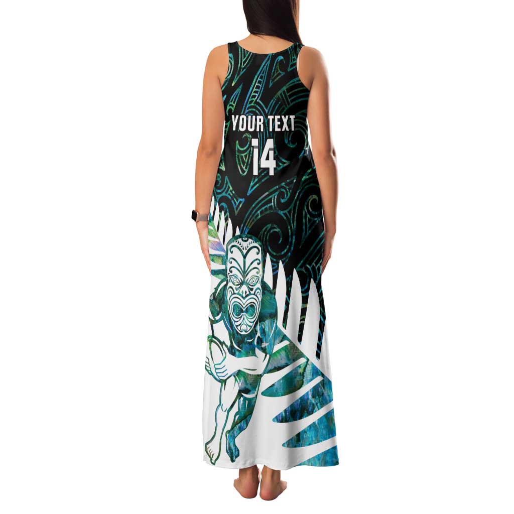 New Zealand Silver Fern Rugby Custom Family Matching Tank Maxi Dress and Hawaiian Shirt Go All Black Turquoise Maori Paua Shell - Polynesian Pride
