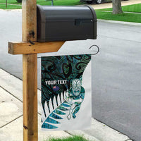 New Zealand Silver Fern Rugby Custom Garden Flag Go All Black Turquoise Maori Paua Shell - Polynesian Pride