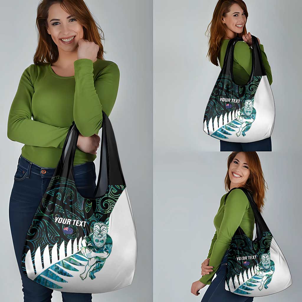New Zealand Silver Fern Rugby Custom Grocery Bag Go All Black Turquoise Maori Paua Shell - Polynesian Pride