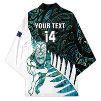 New Zealand Silver Fern Rugby Custom Kimono Go All Black Turquoise Maori Paua Shell - Polynesian Pride