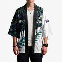 New Zealand Silver Fern Rugby Custom Kimono Go All Black Turquoise Maori Paua Shell - Polynesian Pride