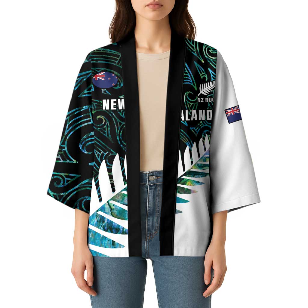 New Zealand Silver Fern Rugby Custom Kimono Go All Black Turquoise Maori Paua Shell - Polynesian Pride