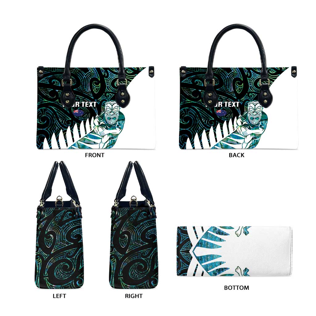 New Zealand Silver Fern Rugby Custom Leather Bag Go All Black Turquoise Maori Paua Shell - Polynesian Pride