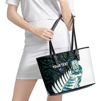 New Zealand Silver Fern Rugby Custom Leather Tote Bag Go All Black Turquoise Maori Paua Shell - Polynesian Pride