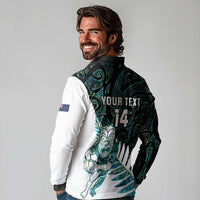 New Zealand Silver Fern Rugby Custom Long Sleeve Polo Shirt Go All Black Turquoise Maori Paua Shell - Polynesian Pride