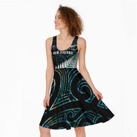 New Zealand Silver Fern Rugby Custom Midi Dress Go All Black Turquoise Maori Paua Shell - Polynesian Pride