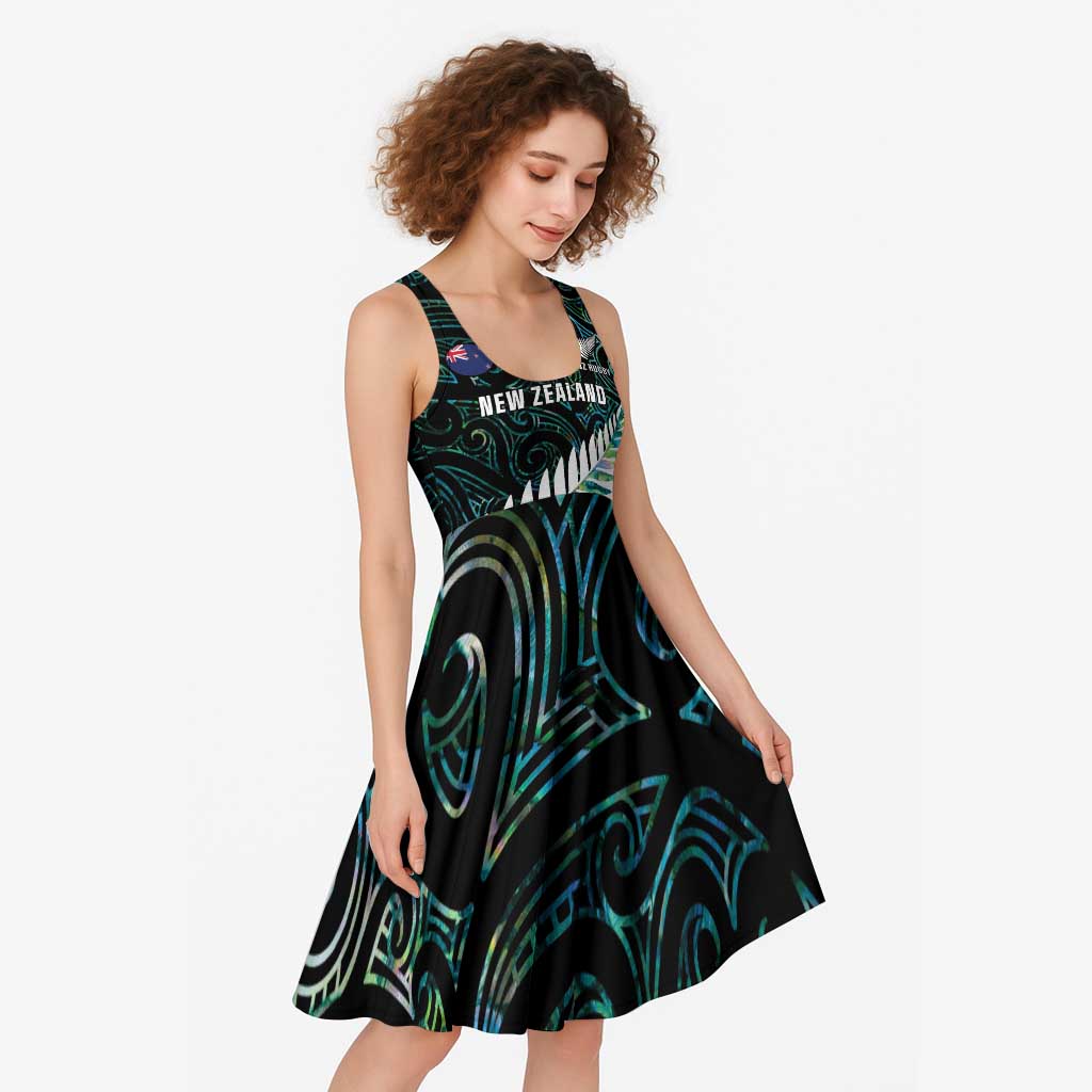 New Zealand Silver Fern Rugby Custom Midi Dress Go All Black Turquoise Maori Paua Shell - Polynesian Pride