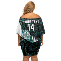 New Zealand Silver Fern Rugby Custom Off Shoulder Short Dress Go All Black Turquoise Maori Paua Shell - Polynesian Pride