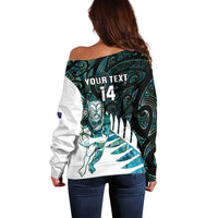 New Zealand Silver Fern Rugby Custom Off Shoulder Sweater Go All Black Turquoise Maori Paua Shell - Polynesian Pride