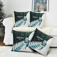 New Zealand Silver Fern Rugby Custom Pillow Cover Go All Black Turquoise Maori Paua Shell - Polynesian Pride