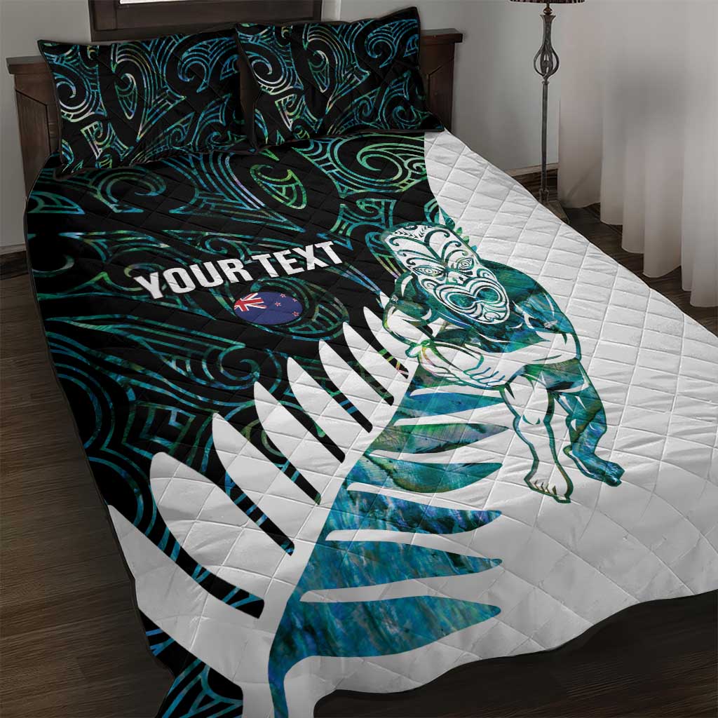 New Zealand Silver Fern Rugby Custom Quilt Bed Set Go All Black Turquoise Maori Paua Shell - Polynesian Pride