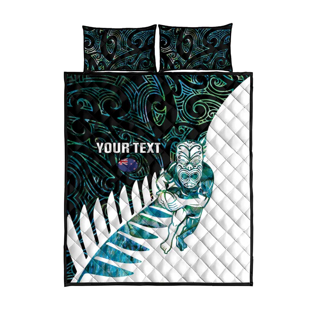 New Zealand Silver Fern Rugby Custom Quilt Bed Set Go All Black Turquoise Maori Paua Shell - Polynesian Pride