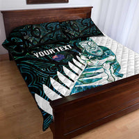 New Zealand Silver Fern Rugby Custom Quilt Bed Set Go All Black Turquoise Maori Paua Shell - Polynesian Pride