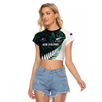 New Zealand Silver Fern Rugby Custom Raglan Cropped T Shirt Go All Black Turquoise Maori Paua Shell - Polynesian Pride