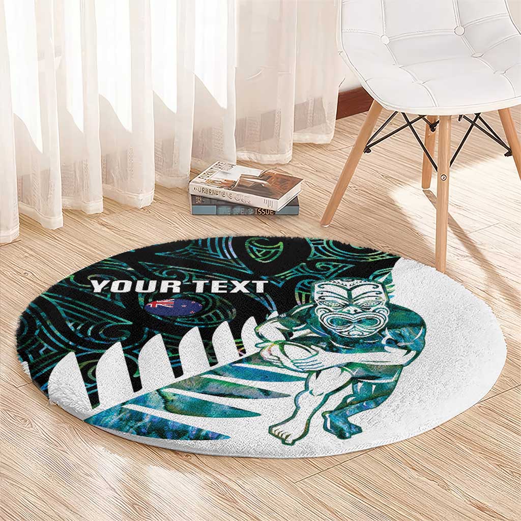 New Zealand Silver Fern Rugby Custom Round Carpet Go All Black Turquoise Maori Paua Shell - Polynesian Pride
