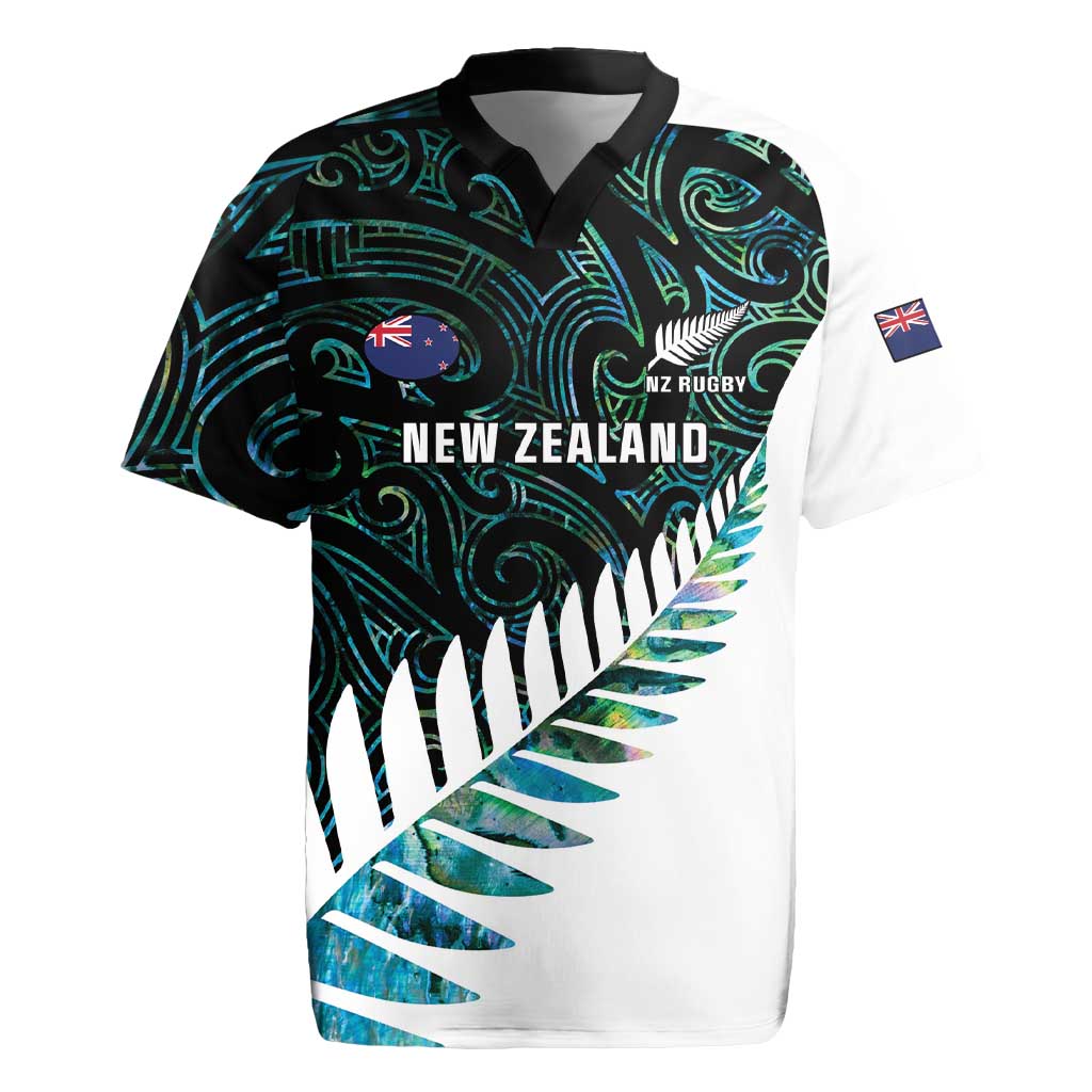 New Zealand Silver Fern Rugby Custom Rugby Jersey Go All Black Turquoise Maori Paua Shell - Polynesian Pride
