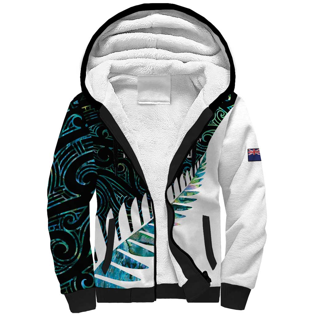 New Zealand Silver Fern Rugby Custom Sherpa Hoodie Go All Black Turquoise Maori Paua Shell - Polynesian Pride