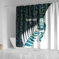 New Zealand Silver Fern Rugby Custom Shower Curtain Go All Black Turquoise Maori Paua Shell - Polynesian Pride