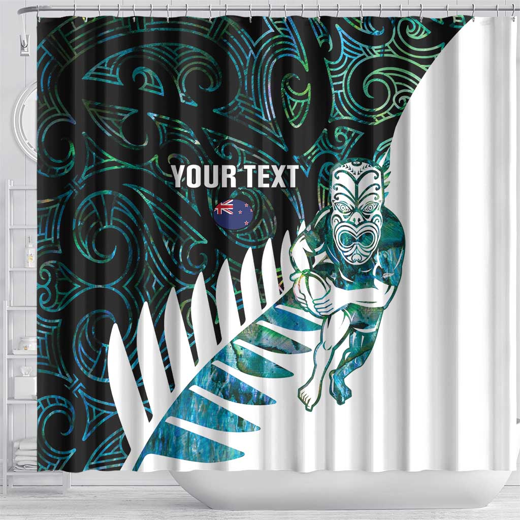 New Zealand Silver Fern Rugby Custom Shower Curtain Go All Black Turquoise Maori Paua Shell - Polynesian Pride