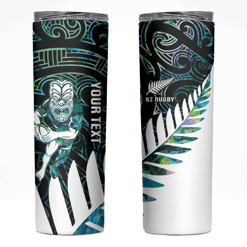 New Zealand Silver Fern Rugby Custom Skinny Tumbler Go All Black Turquoise Maori Paua Shell - Polynesian Pride