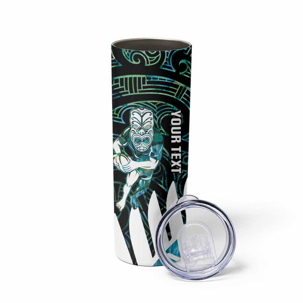 New Zealand Silver Fern Rugby Custom Skinny Tumbler Go All Black Turquoise Maori Paua Shell - Polynesian Pride