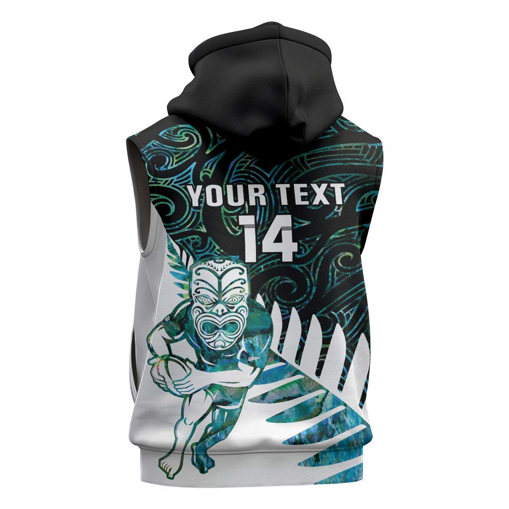 New Zealand Silver Fern Rugby Custom Sleeveless Hoodie Go All Black Turquoise Maori Paua Shell - Polynesian Pride