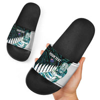 New Zealand Silver Fern Rugby Custom Slide Sandals Go All Black Turquoise Maori Paua Shell - Polynesian Pride