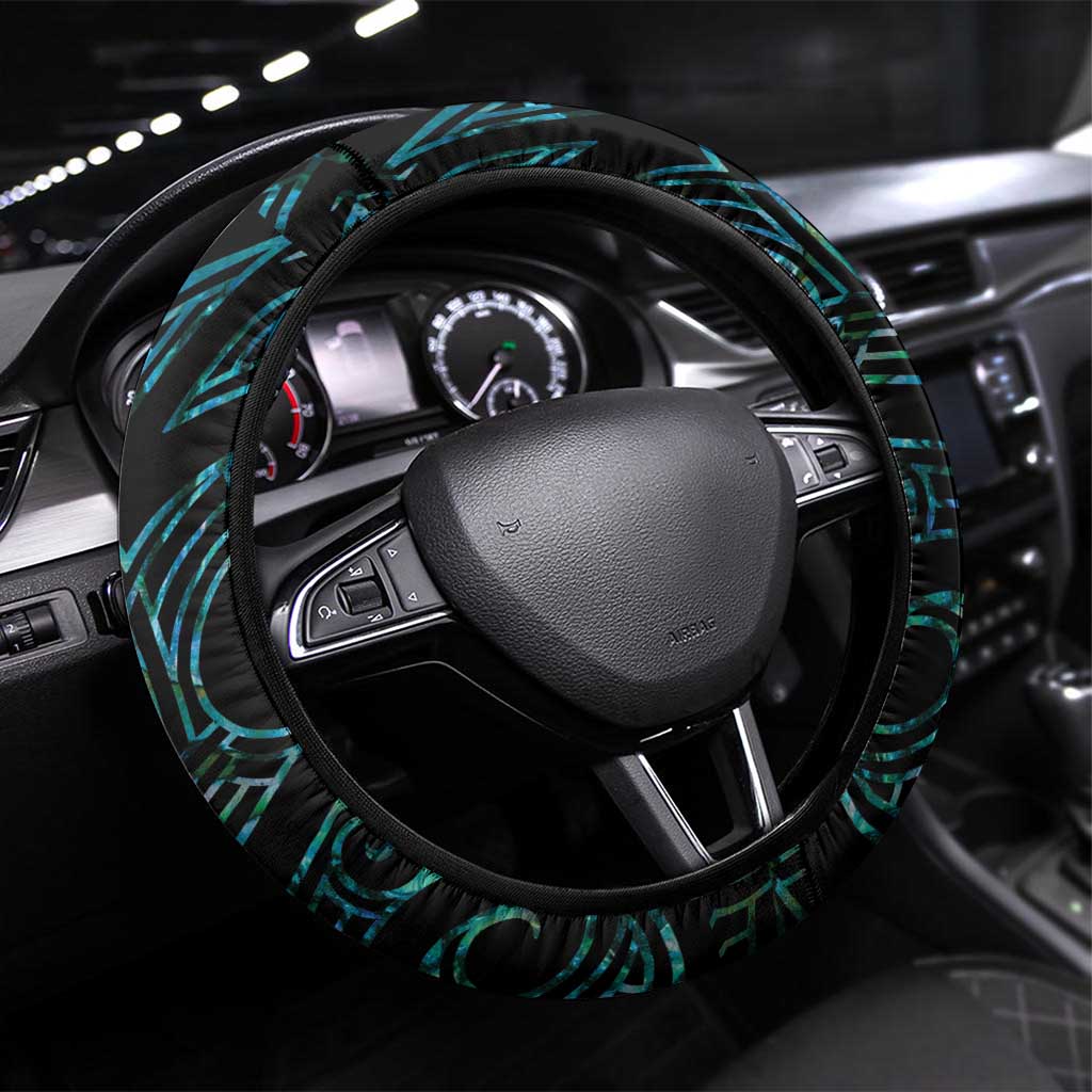 New Zealand Silver Fern Rugby Steering Wheel Cover Go All Black Turquoise Maori Paua Shell - Polynesian Pride