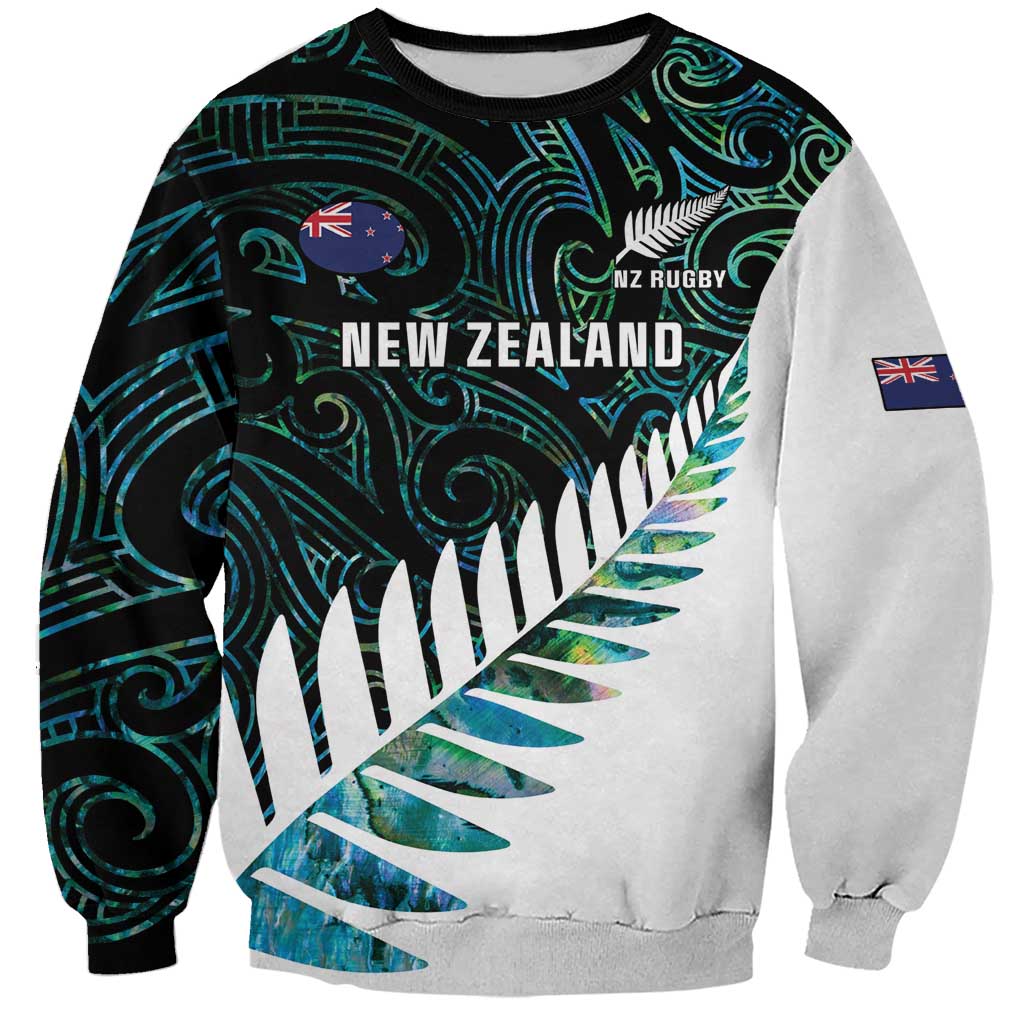 New Zealand Silver Fern Rugby Custom Sweatshirt Go All Black Turquoise Maori Paua Shell - Polynesian Pride