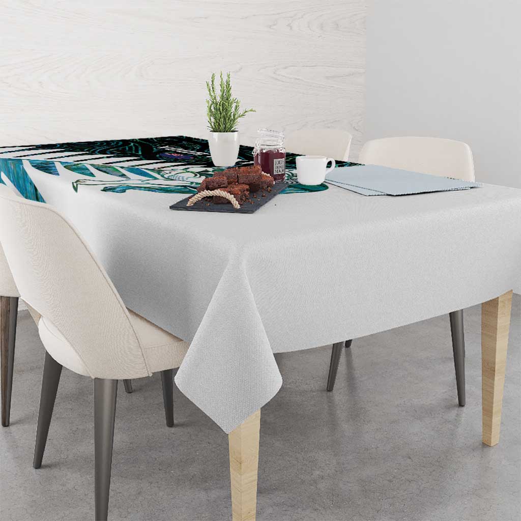 New Zealand Silver Fern Rugby Custom Tablecloth Go All Black Turquoise Maori Paua Shell - Polynesian Pride