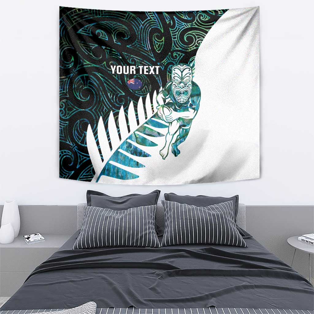 New Zealand Silver Fern Rugby Custom Tapestry Go All Black Turquoise Maori Paua Shell - Polynesian Pride